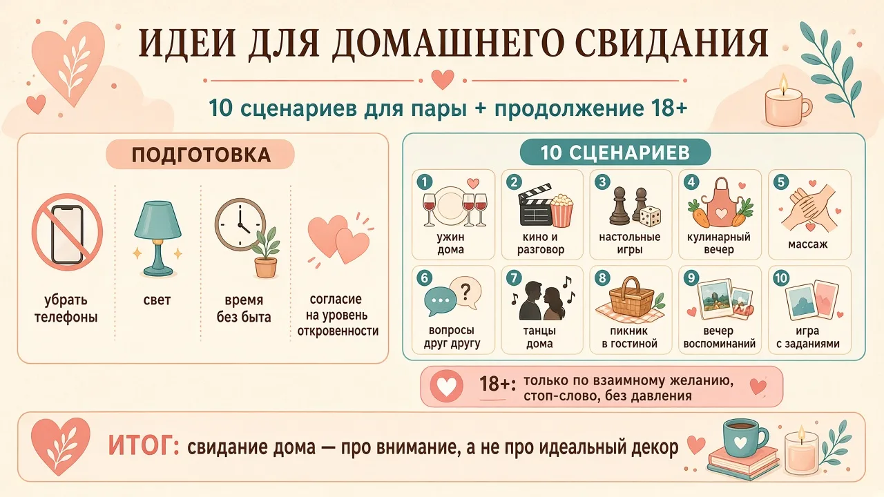 Инфографика: идеи для домашнего свидания — 10 сценариев и продолжение 18+