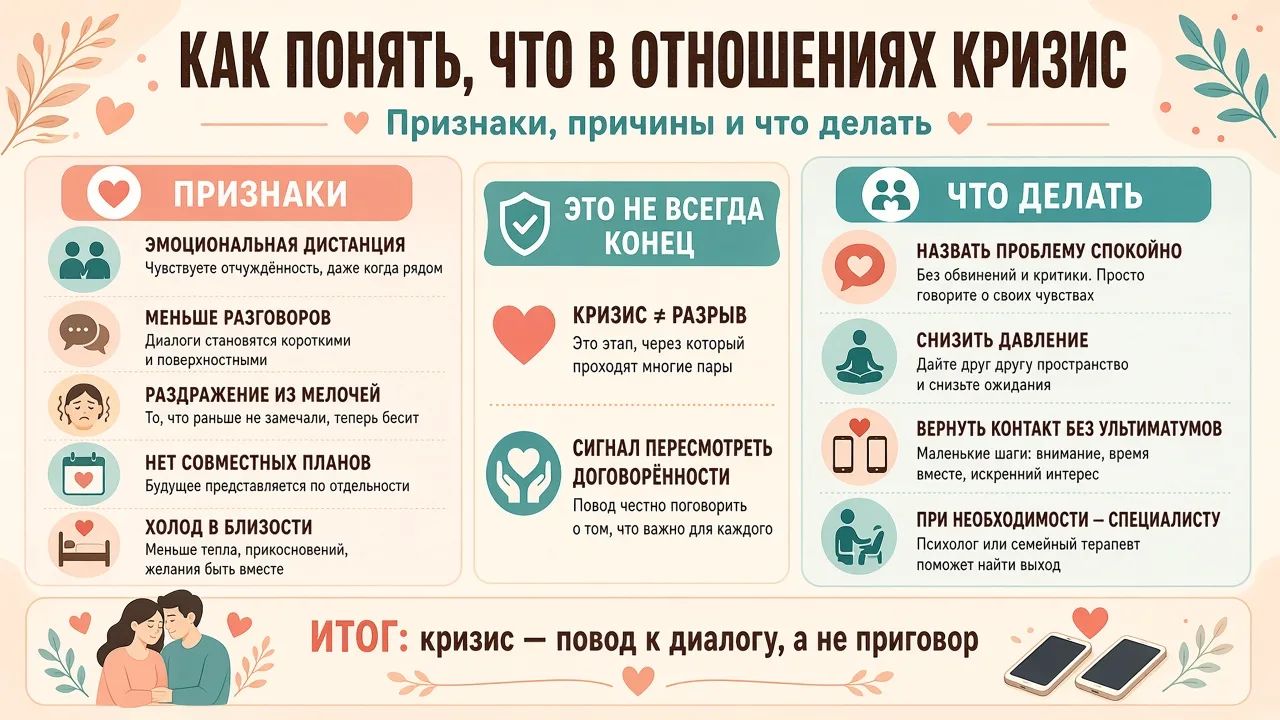 Инфографика: как понять, что в отношениях кризис — признаки и что делать
