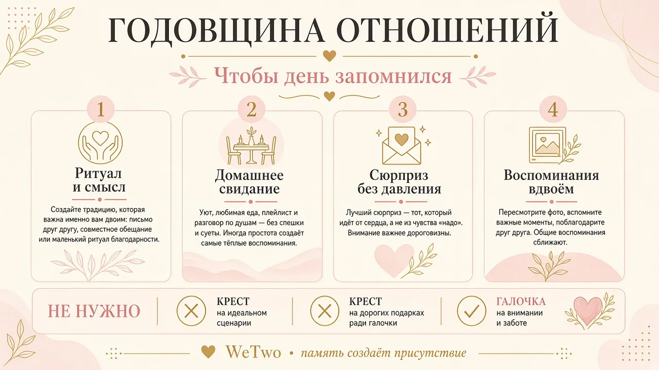 Инфографика: как провести годовщину отношений, чтобы она запомнилась