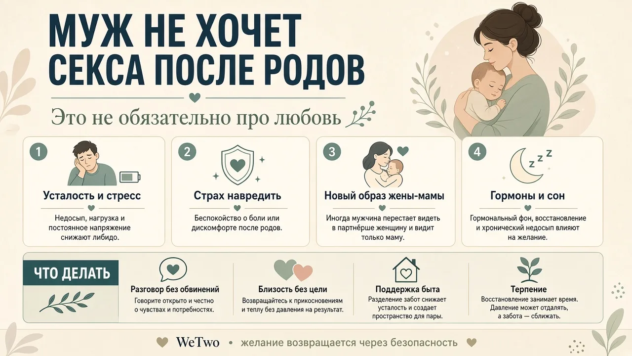 Инфографика: муж не хочет секса после родов — причины и что делать