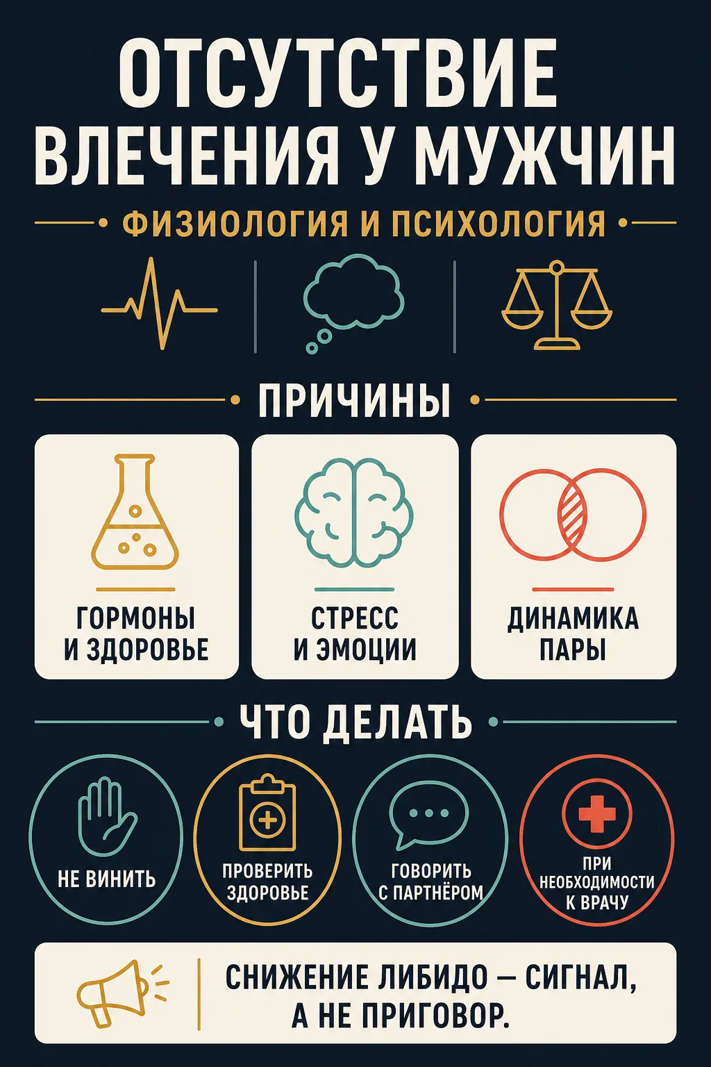 Инфографика: отсутствие влечения у мужчин — гормоны, стресс и динамика пары