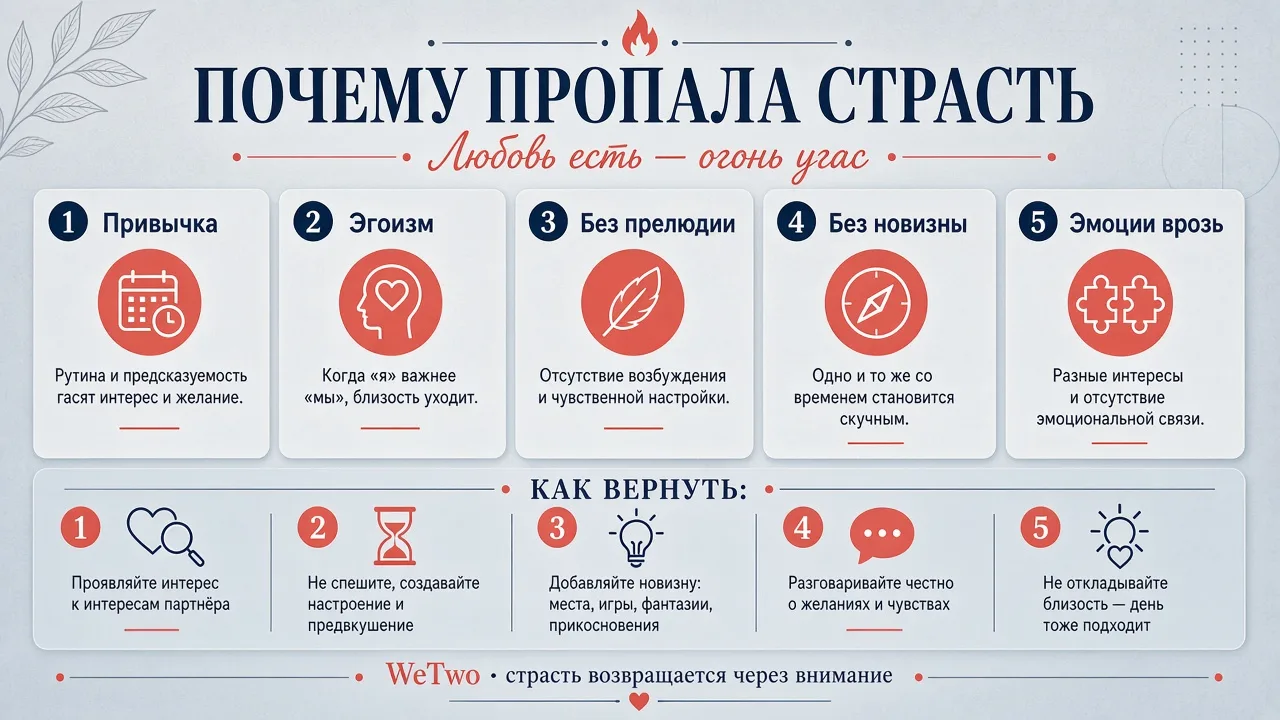 Инфографика: почему пропала страсть в отношениях — причины и как вернуть