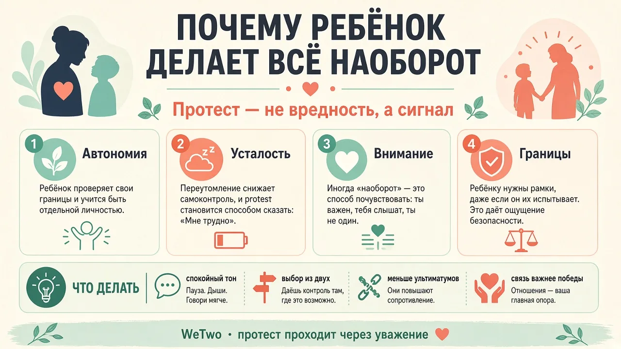 Инфографика: почему ребенок делает все наоборот — причины протеста и как договориться