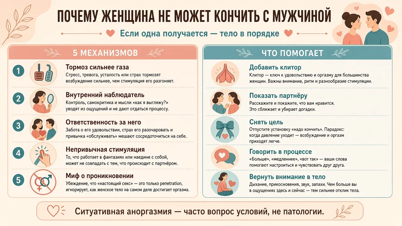 Инфографика: почему женщина не может кончить с мужчиной — механизмы и что помогает