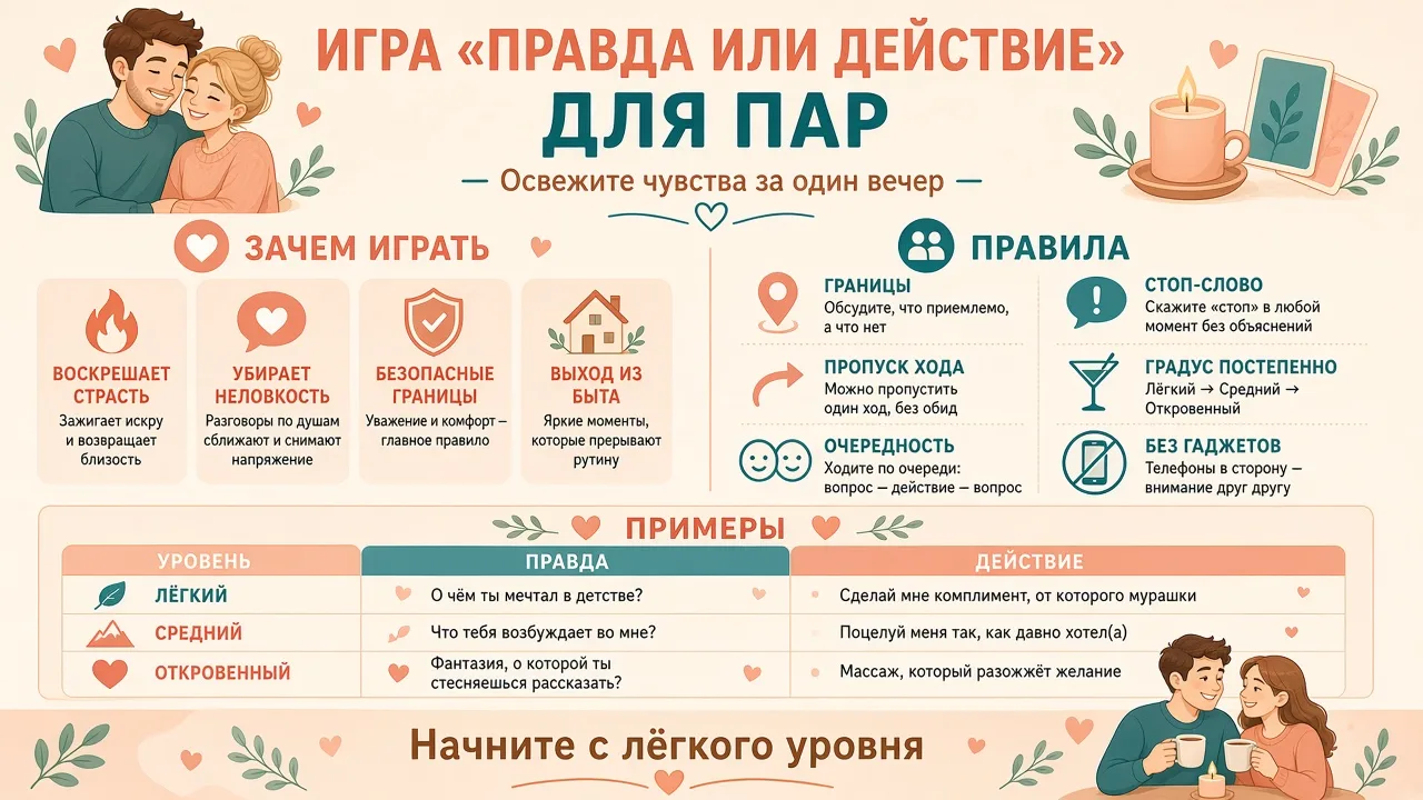 Инфографика: игра «Правда или действие» для пар