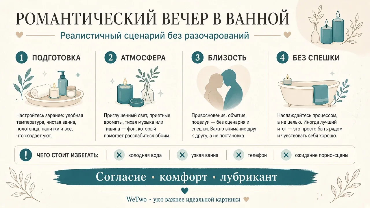 Инфографика: романтический вечер в ванной — сценарий и подводные камни