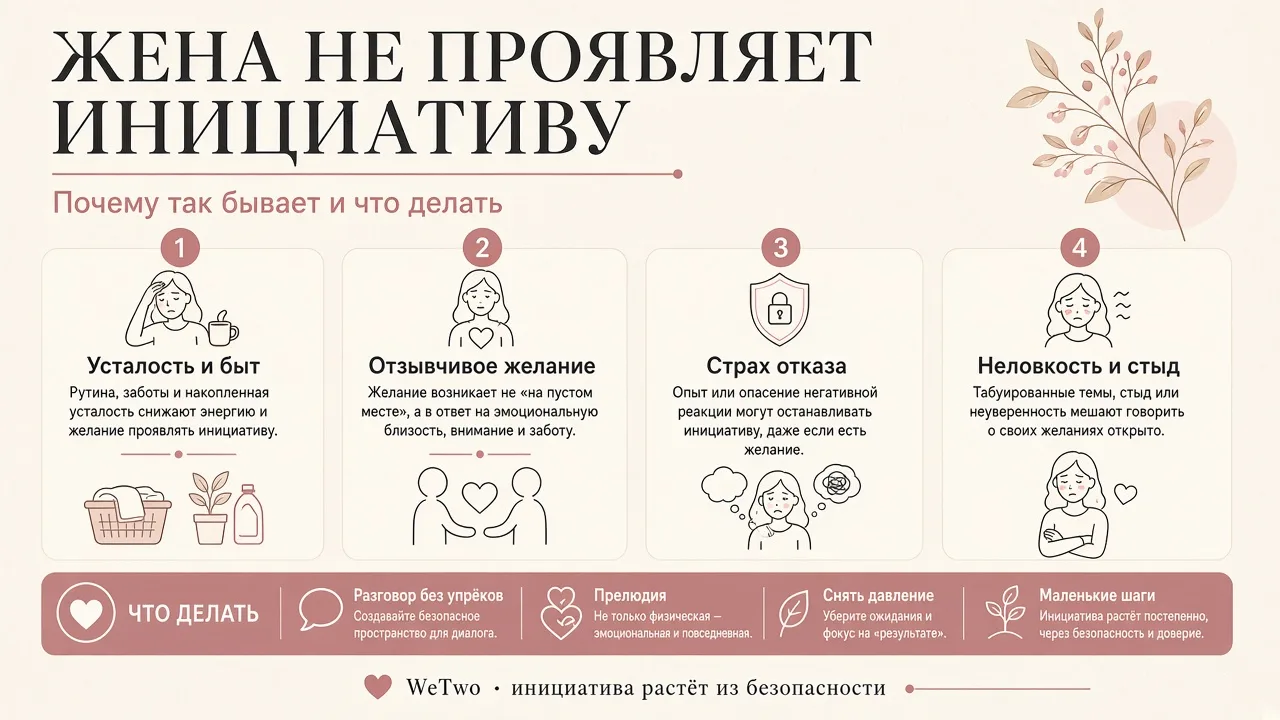 Инфографика: жена не проявляет инициативу в сексе — причины и что делать
